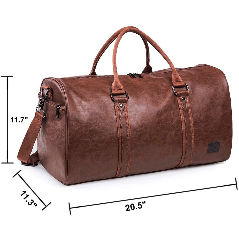 PU Leather Travel Bag with Shoe Pouch -Waterproof Weekender - Large Duffel Bag - Picture 5 of 6